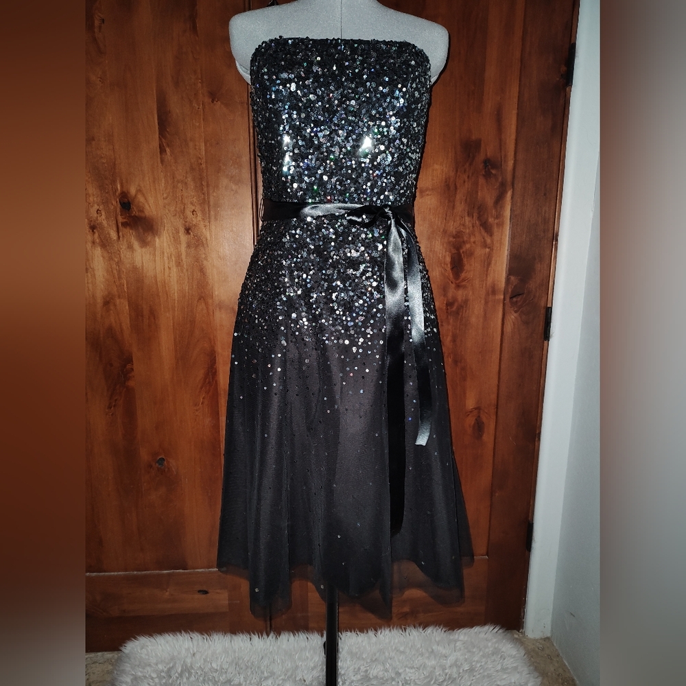 Scala Black Sequined Strapless Fit & Flare Dress - image 1